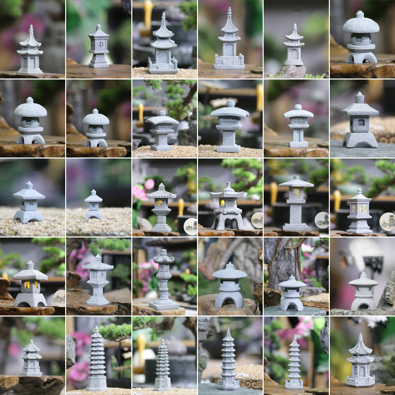 Bonsai Garden Japan - ヴィンテージ禅ミニチュア砂岩塔パビリオン装飾品ランタン置物日本庭園盆栽築山造園家の装飾