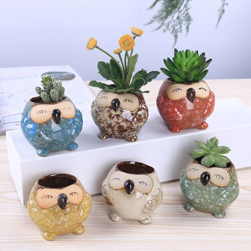 Bonsai Garden Wall - ミニセラミックフクロウ多肉植物プランターかわいい漫画サボテン盆栽植木鉢デスクトップ装飾結婚式誕生日ホームガーデンギフト