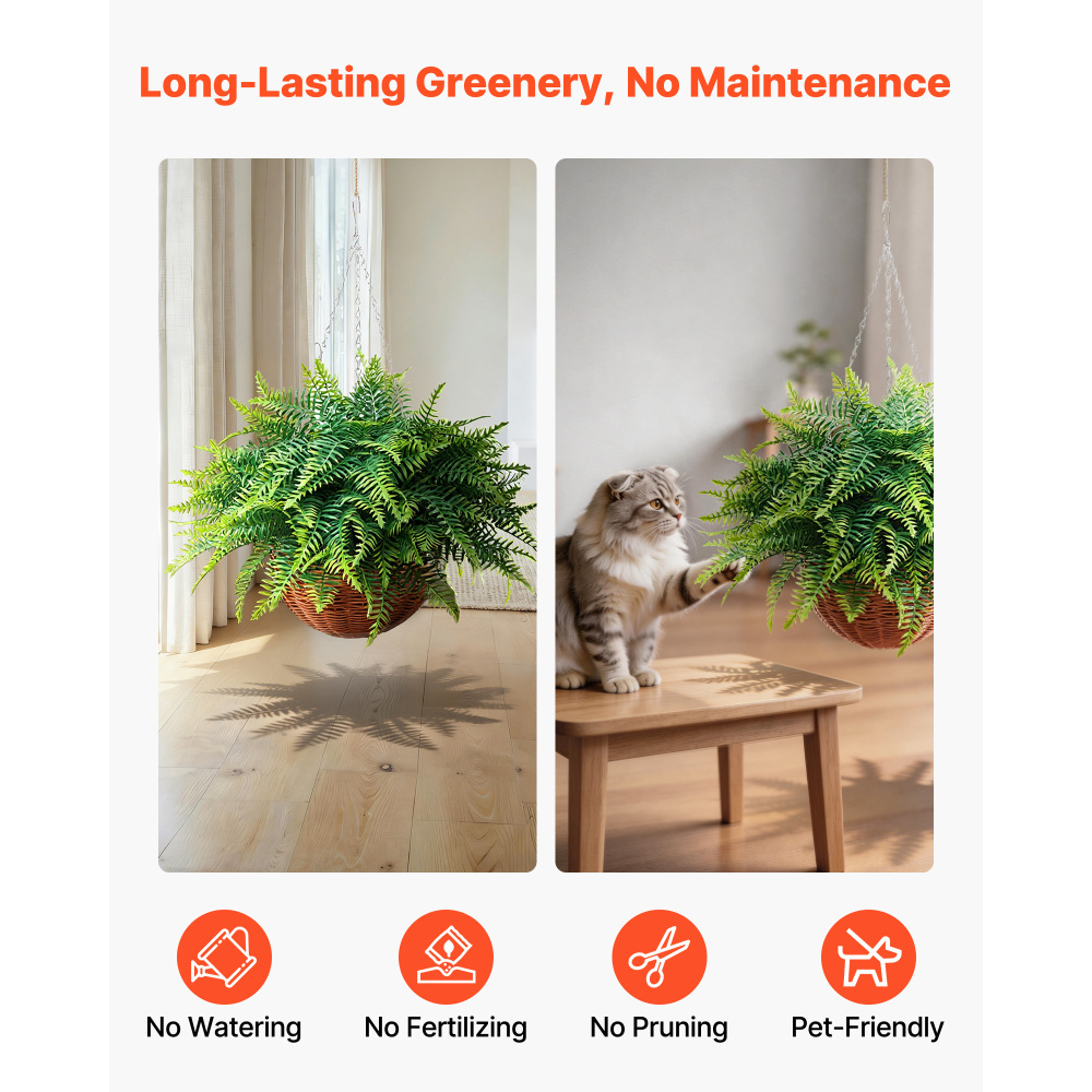 人工シダ、2個セットのフェイクハンギングボストンシダブッシュ - Bonsai Garden Wall のレビューと価格