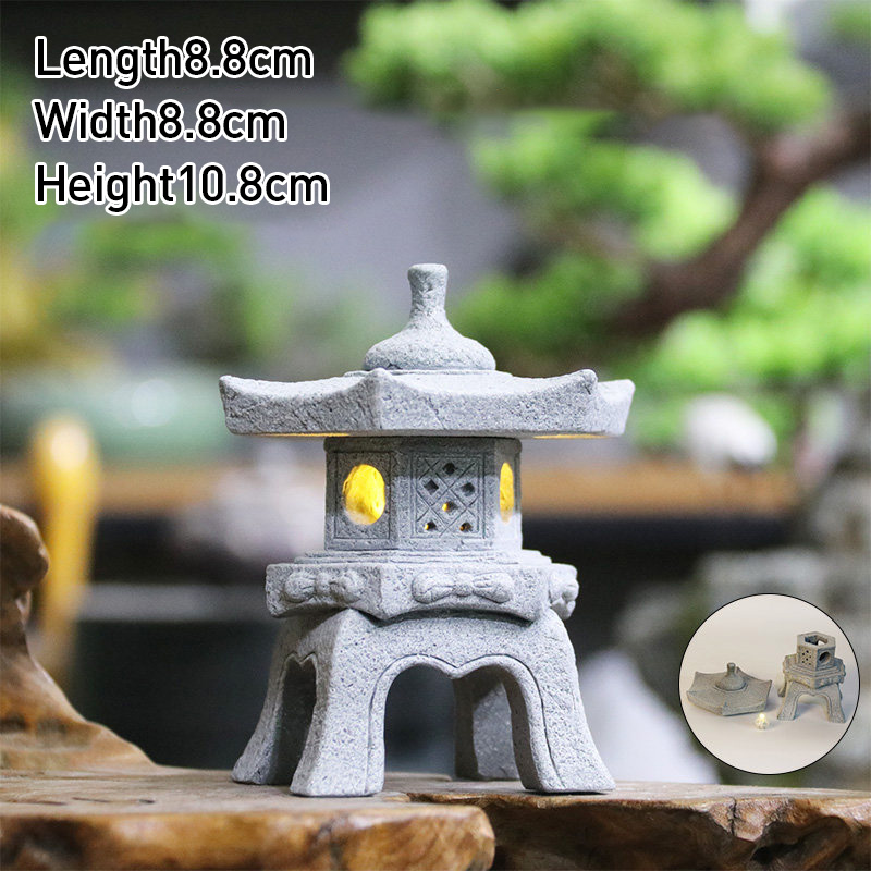 ヴィンテージ禅ミニチュア砂岩塔パビリオン装飾品ランタン置物日 - Bonsai Garden Japan のレビューと価格